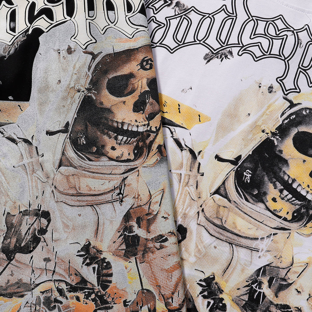 Godspeed T-shirts Skull Bee Sunflower Print Cotton Short Sleeve Men and Women