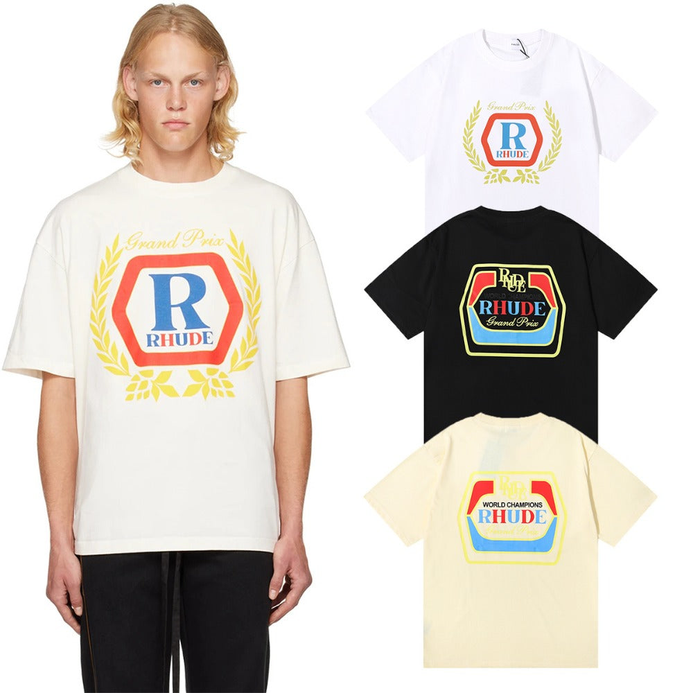 Rhude T-shirts Printed Cotton Loose Short Sleeves Men and Women
