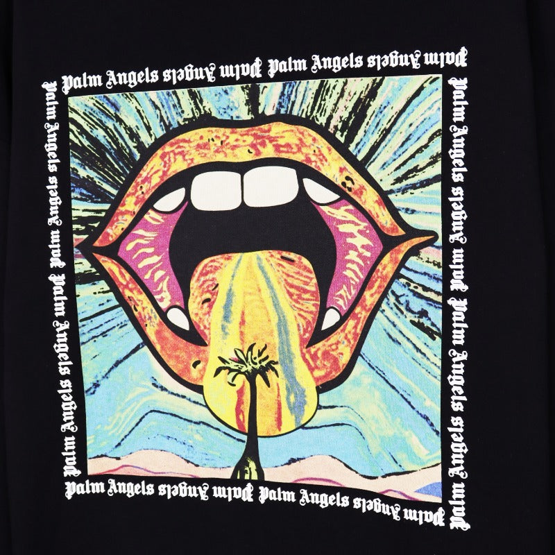 Palm Angels Sweatshirts Painted Mouth Logo Print Long Sleeve Crew Neck Sweater