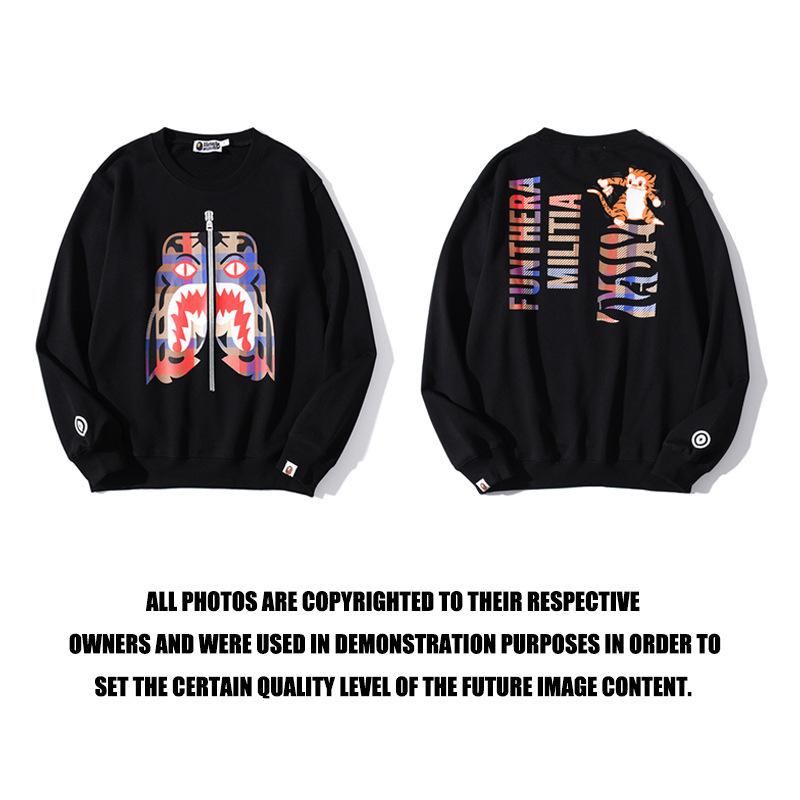 Bathing Ape Sweatshirts Shark Head Tiger Head Printed Pullover Sweatshirt round Neck Bottoming Shirt
