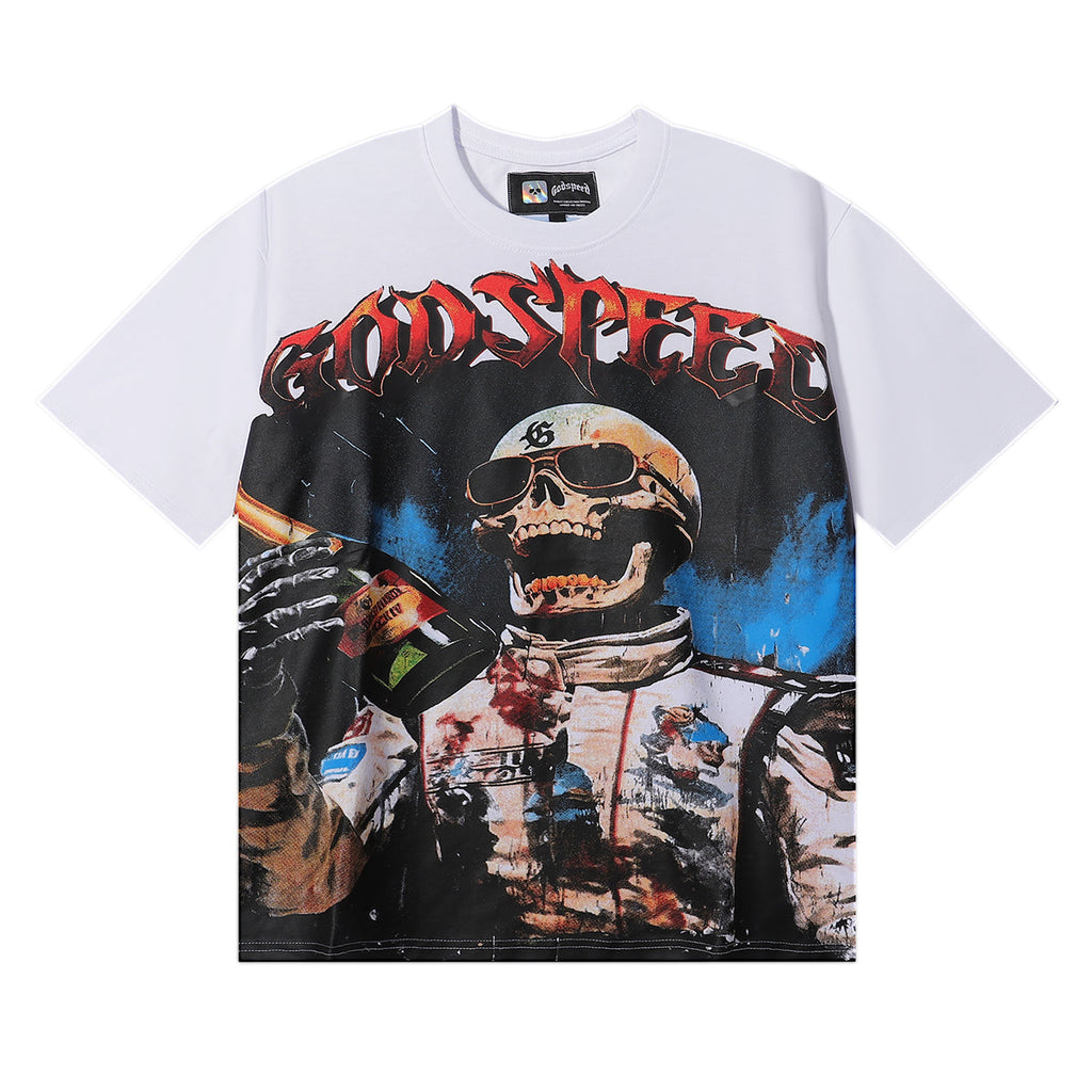 Godspeed T-shirts Racer F1 Champagne Printed Cotton Casual Short Sleeve T-shirts Men and Women