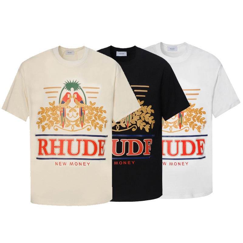 Rhude T-shirt Parrot Wheat Ear Letter Print Short Sleeve T-shirt