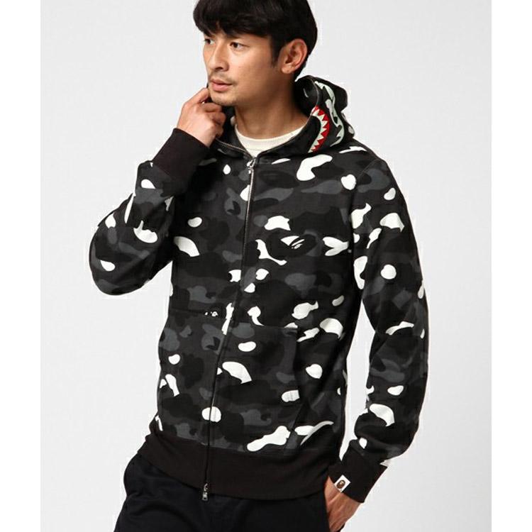 Bathing Ape Hoodie Black and White Luminous Shark Coat Looped Fabric Hooded Shark Sweater Shark Embroidered Hoodie