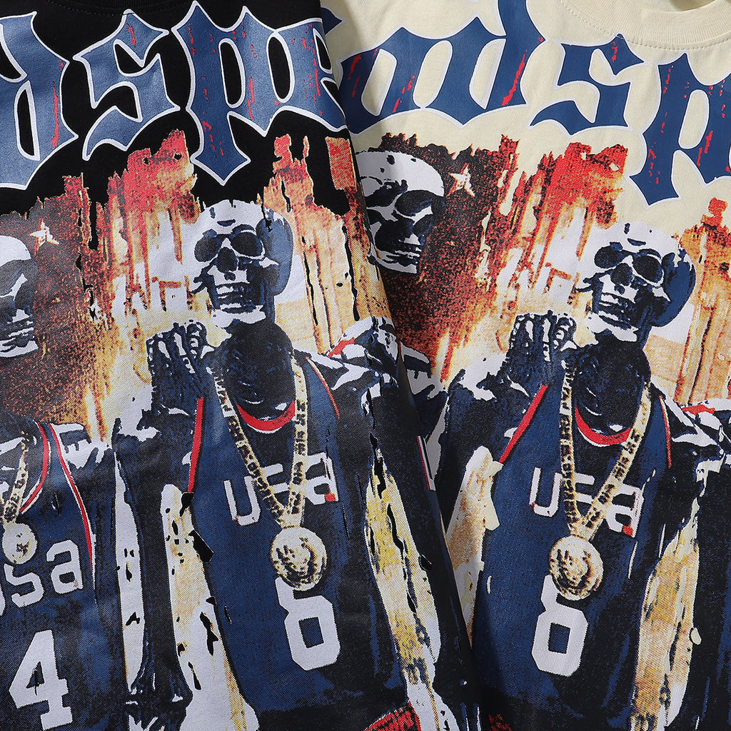 Godspeed T-shirts Basketball Dream Team Trident Print Cotton Casual Short Sleeve Men and Women