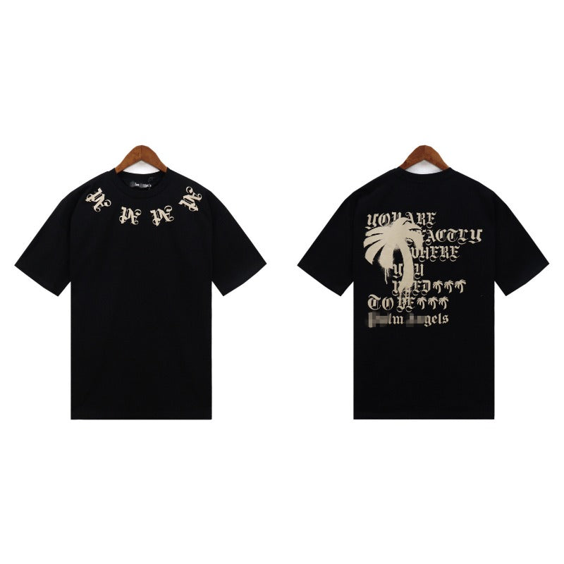 Palm Angels T-shirt Letter Painted Coconut Tree Print Short Sleeve T-shirt