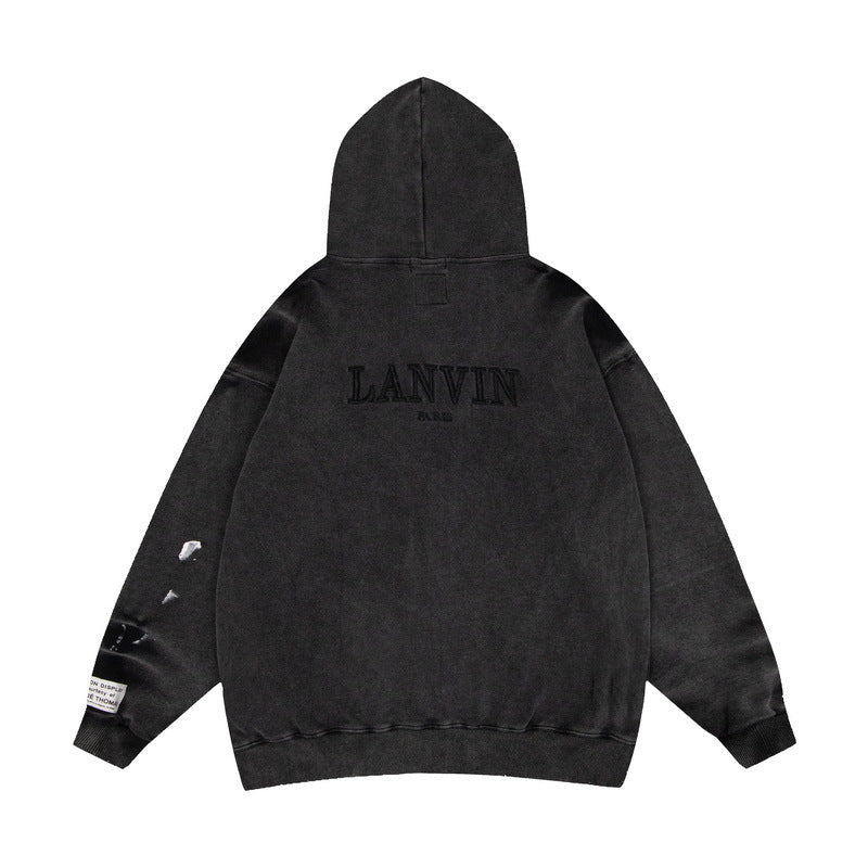 Gallery Dept Hoodie Embroidery Letter Splash Ink Wash Hooded Sweater Cardigan Jacket