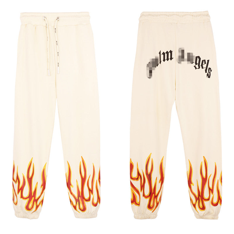 Palm Angle Pants Palm Angels Flame Letter Logo Casual Trousers for Men and Women