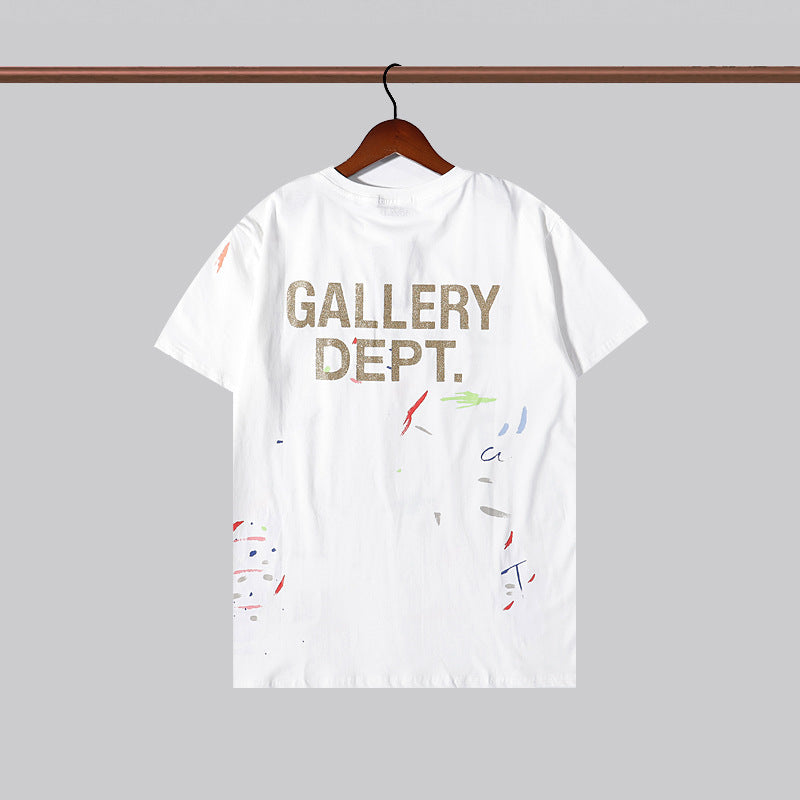 Gallery Dept T-shitrs Summer Vintage Splash-Ink Letter T-shirt Short Sleeve Men