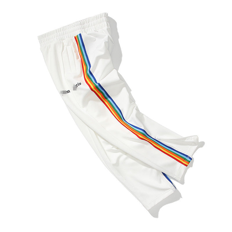 Palm Angle Pants Palm Angels Rainbow Striped Pants Men's and Women's Casual Trousers Loose