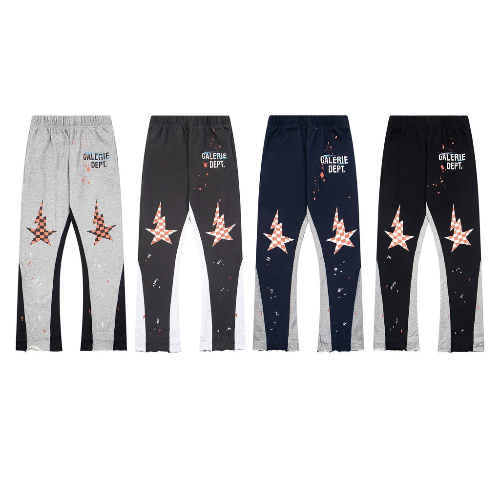 Gallery Dept Sweatpants Hand-painted splashed ink letter patch splicing casual trousers