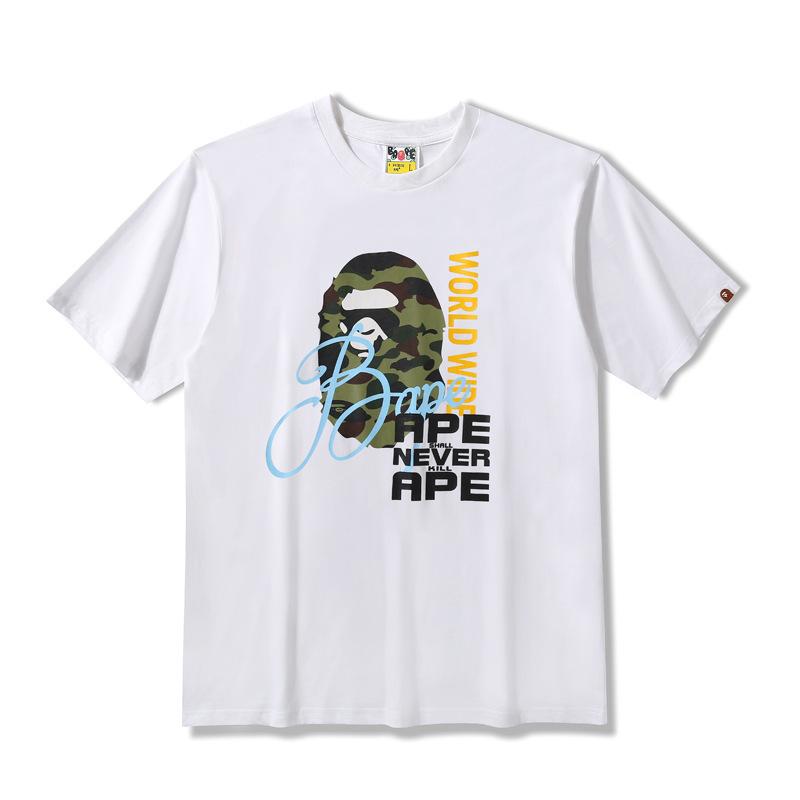 Bathing Ape T-Shirt Summer Camouflage Ape Head Contrast Color Letter Print Short-Sleeve T-shirt