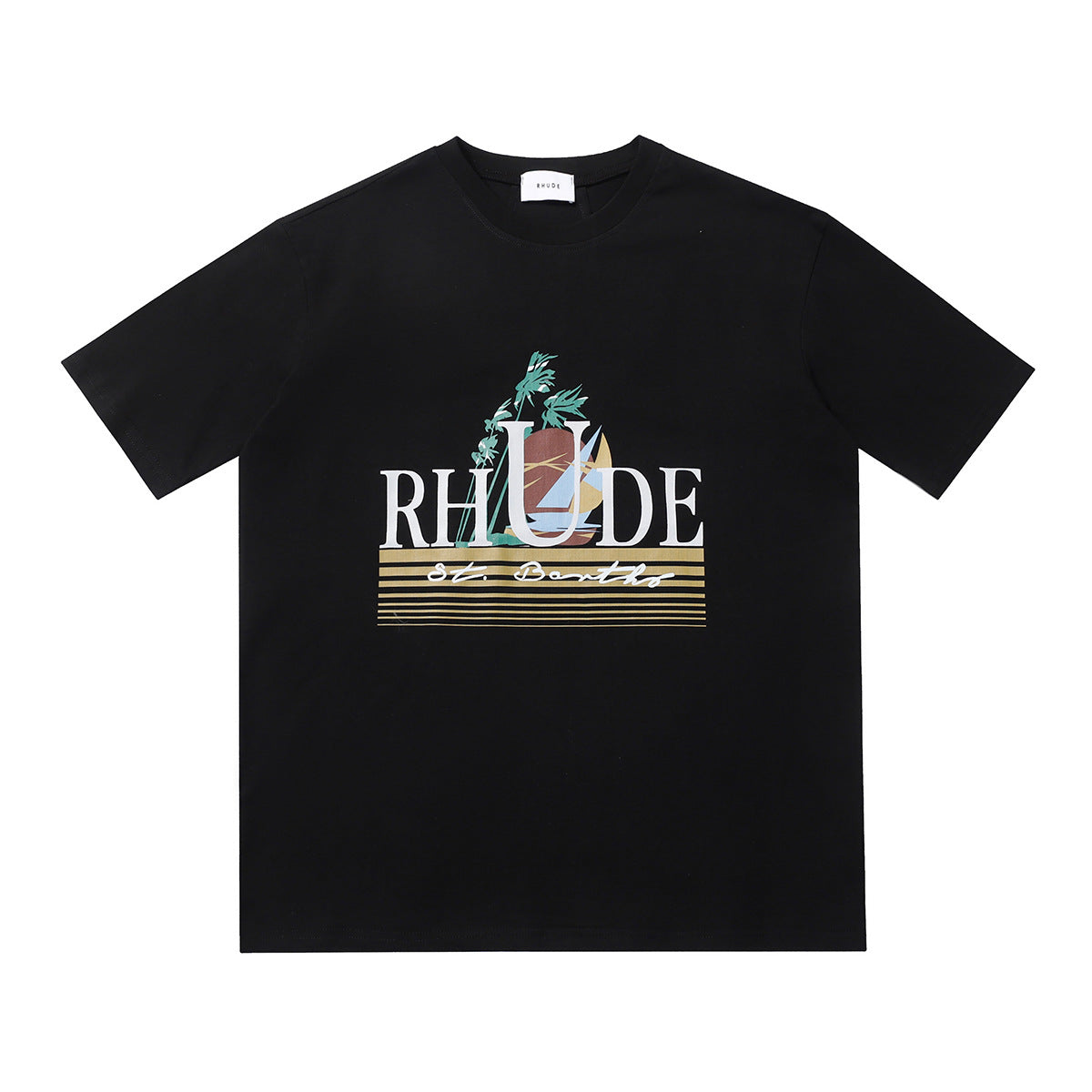 Rhude T-shirt Sailing Coconut Tree Print Short Sleeve T-shirt