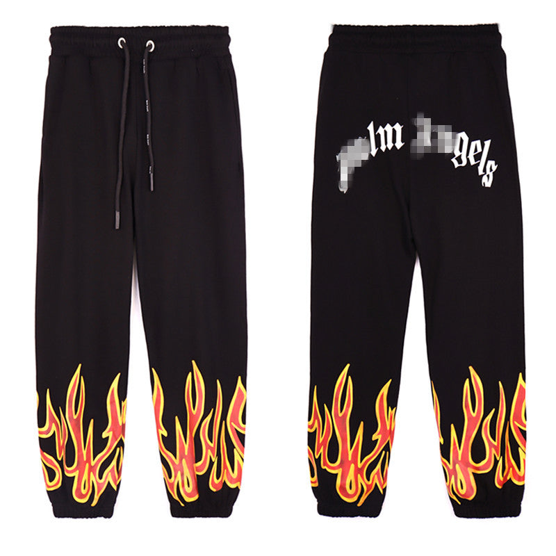 Palm Angle Pants Palm Angels Flame Letter Logo Casual Trousers for Men and Women