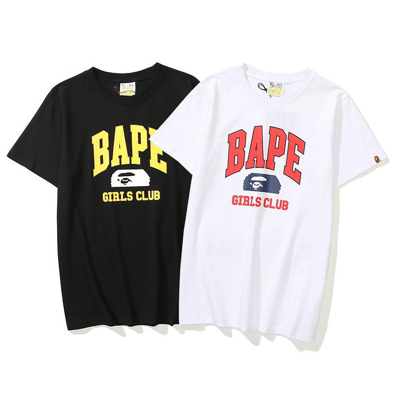 Bathing Ape T-Shirt Black White Summer Cartoon Letter Print Casual Short Sleeve T-shirt