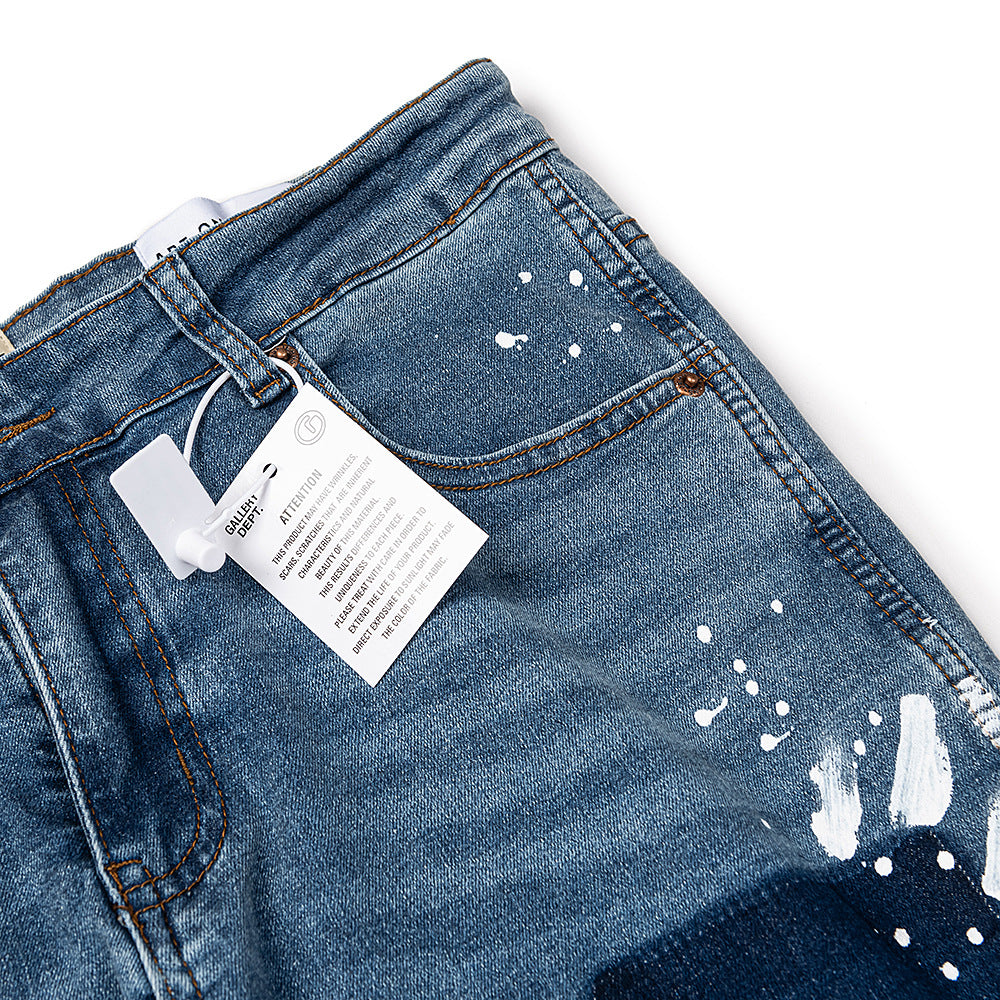 Gallery Dept Jeans handmade ink splashing splicing contrasting color micro-pull denim trousers