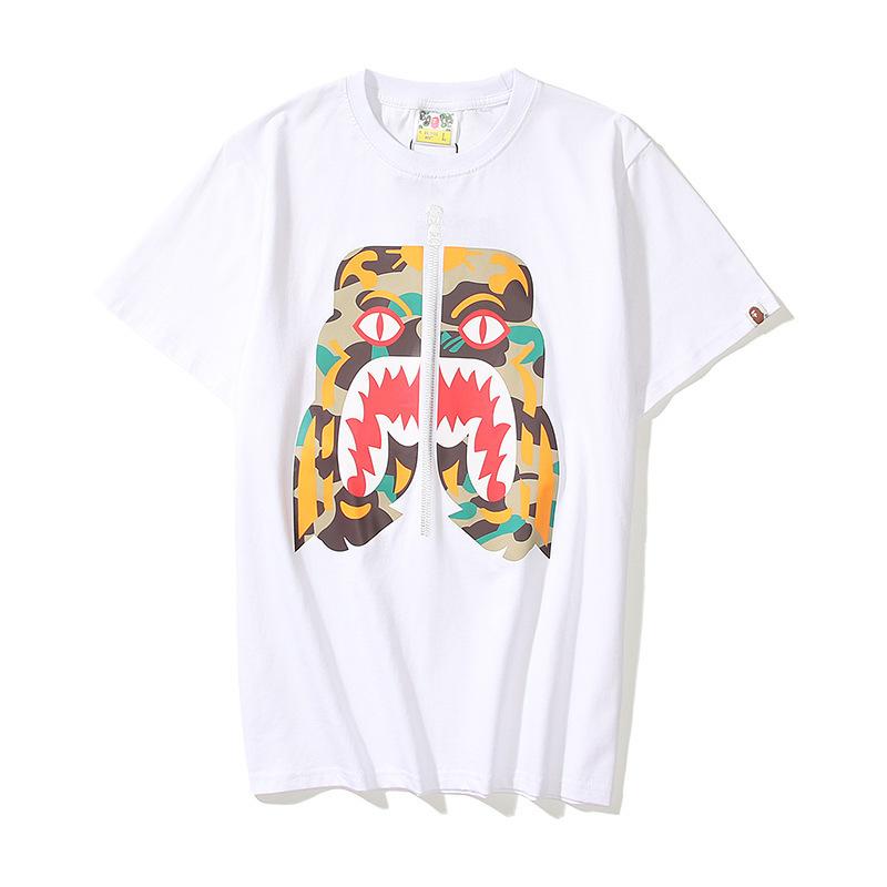 Bathing Ape T-Shirt Summer Zipper Printed Short Sleeve