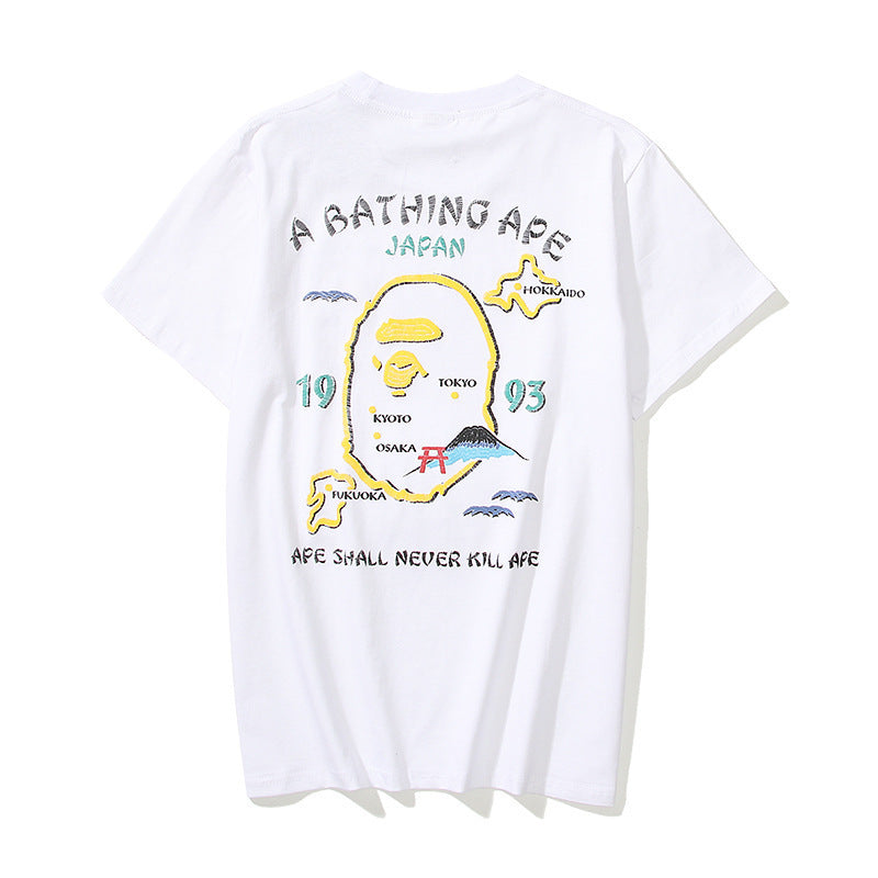 Bathing Ape T-Shirt Summer Golden Printing Men's and Women's plus Size Loose Short Sleeve
