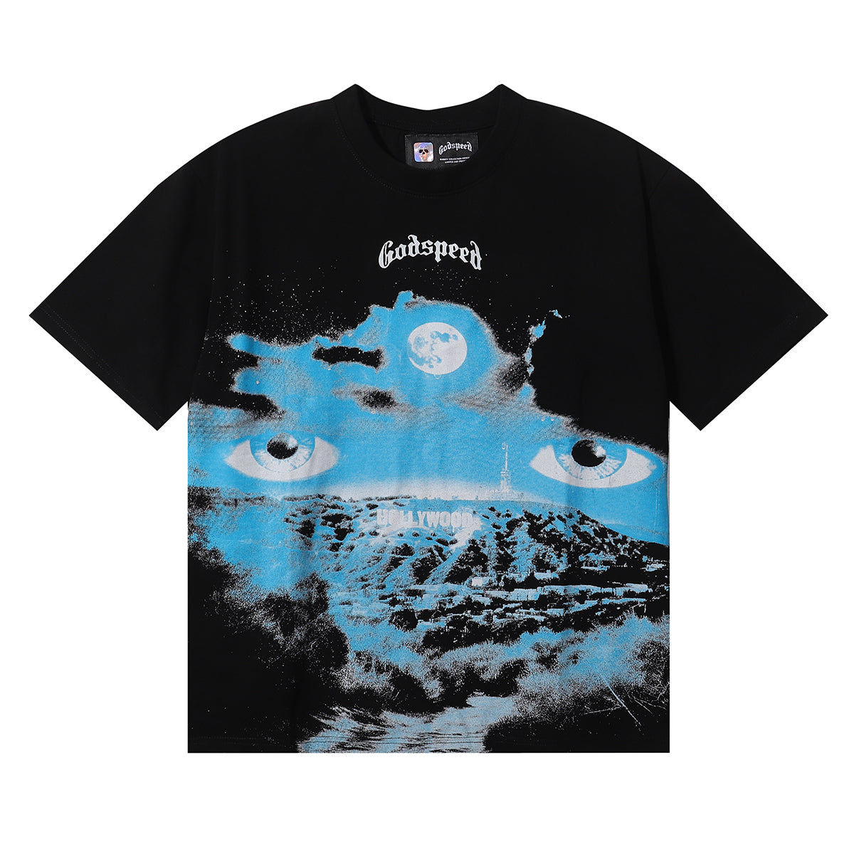 Godspeed T-shirts Hollywood Night Print Cotton Casual Short Sleeve Men and Women