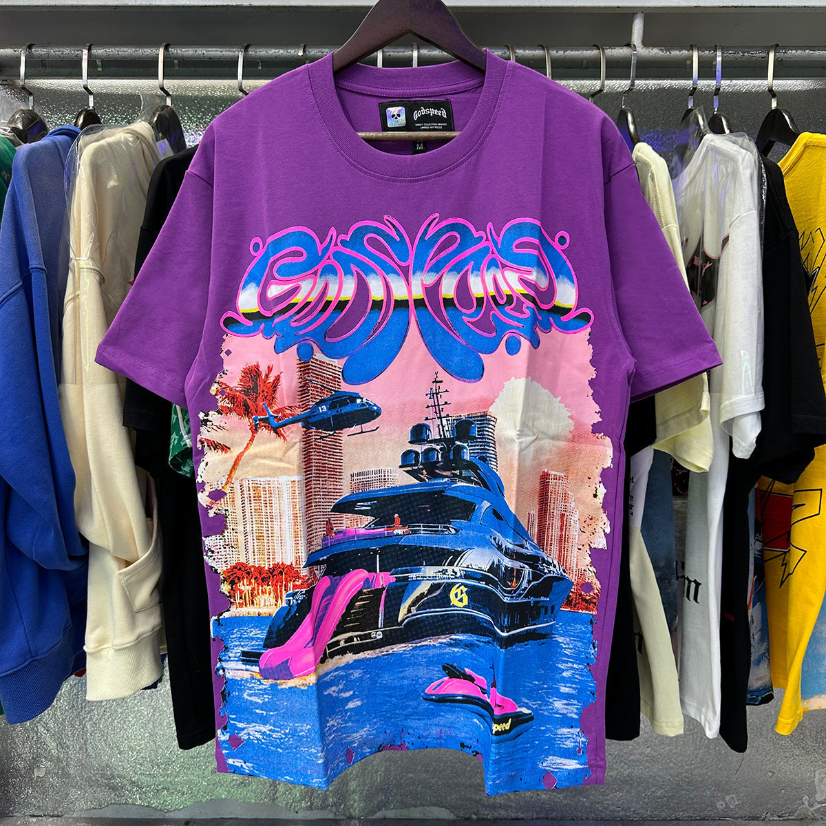 Godspeed T-shirts Luxury Cruise Helicopter Printing Cotton Casual Short Sleeves Men and Women