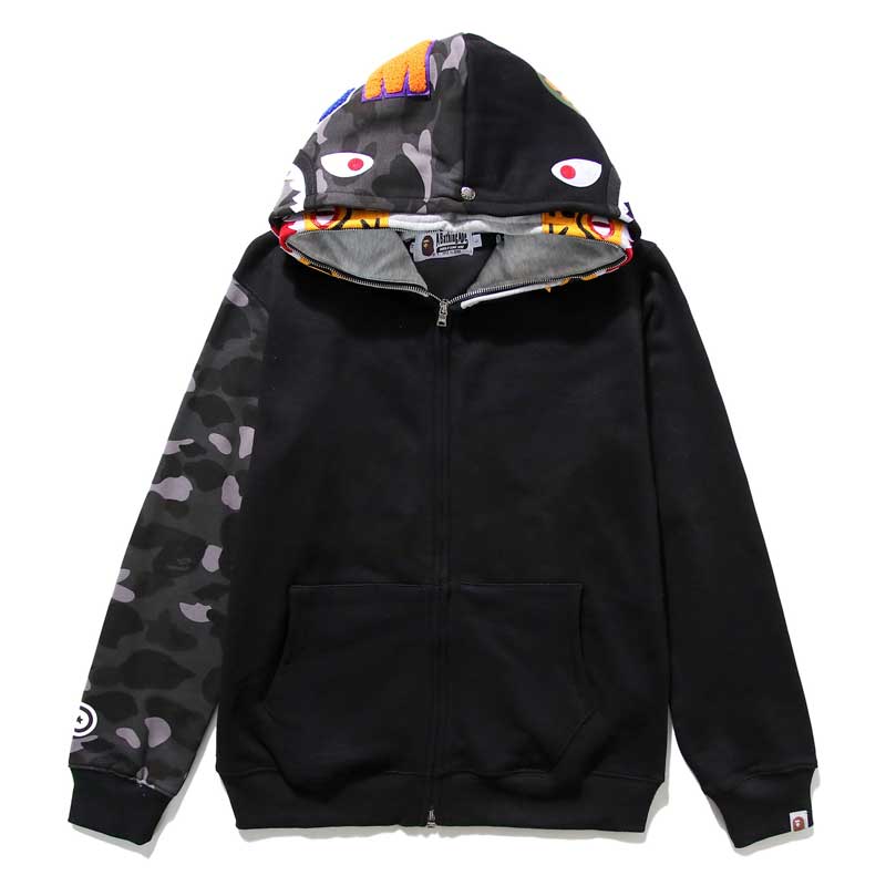 Bathing Ape Tiger Head Shark Double Hood Sweater Camouflage Hoodie Thin Velvet Terry Hooded Sweater