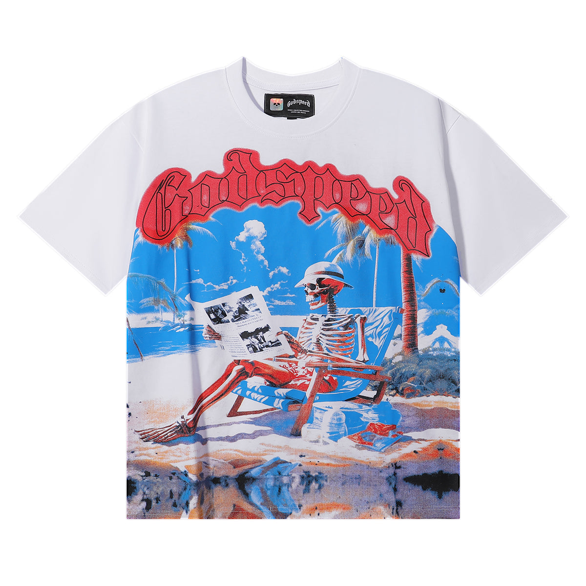 Godspeed T-shirts Cozy Beach Skull Double Yarn Cotton Casual Short Sleeves Men and Women