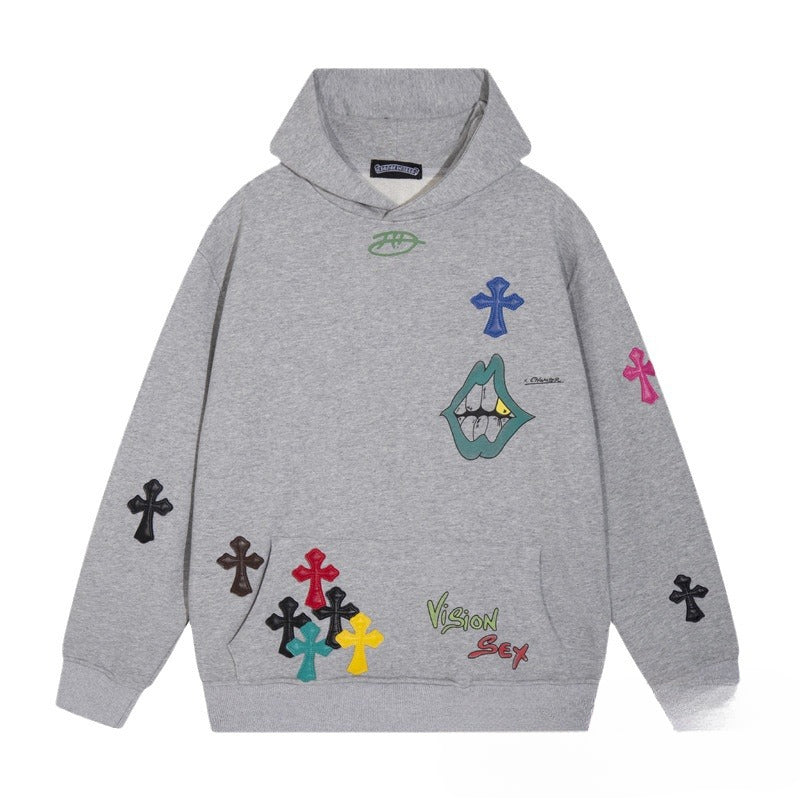 Chrome Heart Hoodie Chrome Hearts Colored Cross Leather Sanskrit Hooded Sweater
